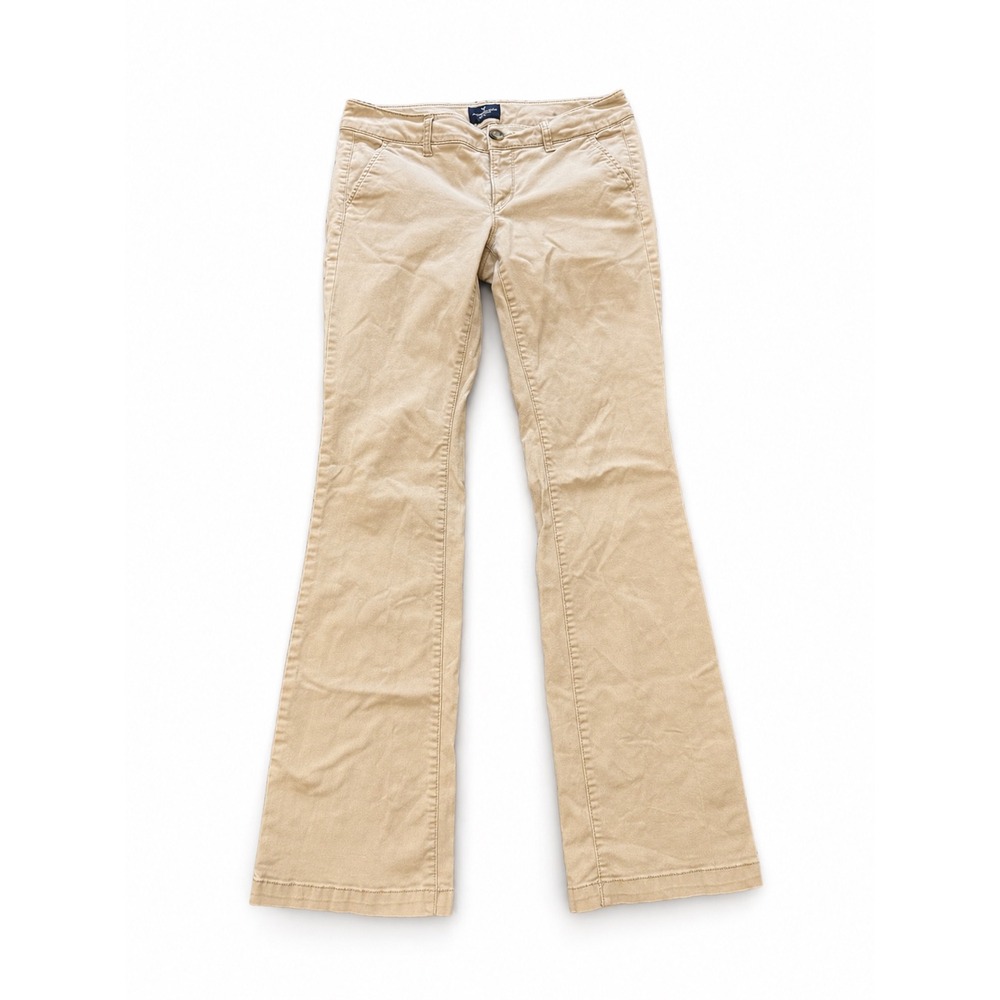 American Eagle Kick Boot Stretch Pants Women's 6 Long Khaki Bootcut Flare - Picture 2 of 6